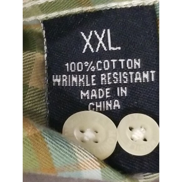 Mobile Bay Shirt Mens XXL Button Front Green Plaid Cotton Wrinkle Resistant - Picture 12 of 13